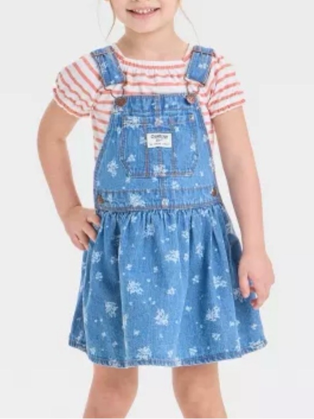 OshKosh B'gosh Blue Floral Denim Overall Dress